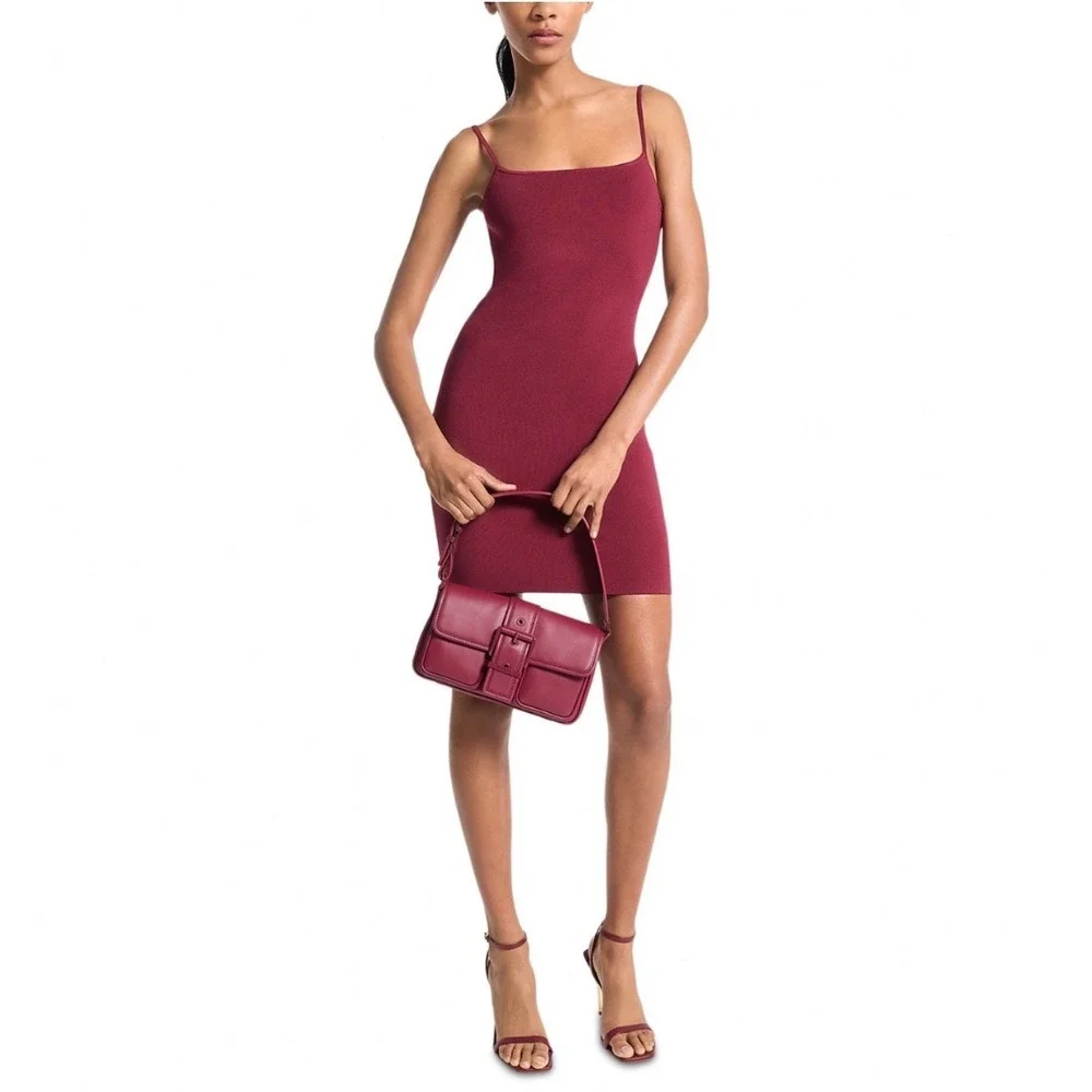 Michael Kors Deep Mulberry Straight Neck Cami Mini Dress MT5833Z33D Size Large